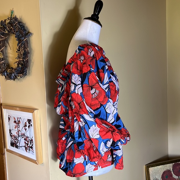 Vtg HILO HATTIE Size XXL Hawaiian On/Off Shoulder Top Balloon Sleeve Vibrant - Picture 5 of 13